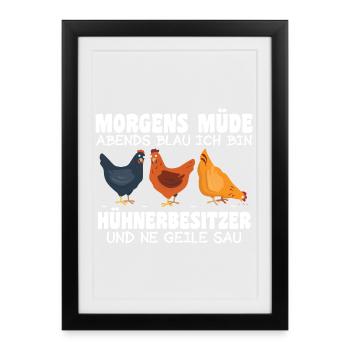 Hühnerflüsterer Huhn Hühnerhalter Hühner - Gerahmtes Poster (27 × 37 cm) - Schwarz - Vorne
