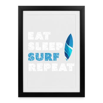 manger dormir surfer recommencer - Affiche encadrée (27 × 37 cm) - noir - Devant