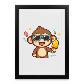 Sommerspaß Affe mit Eis - Framed poster (27 × 37 cm) - black - Front