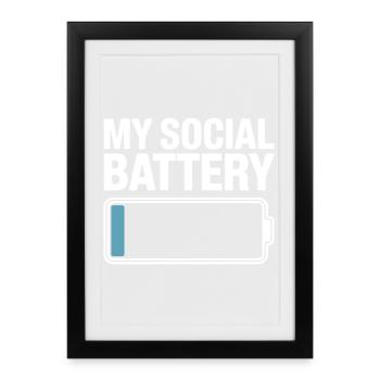 Social Battery Introvert Dead Battery Battery - Framed poster (27 × 37 cm) - black - Front