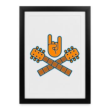 Crossed Guitars with Finger Horns - Framed poster (27 × 37 cm) - black - Front