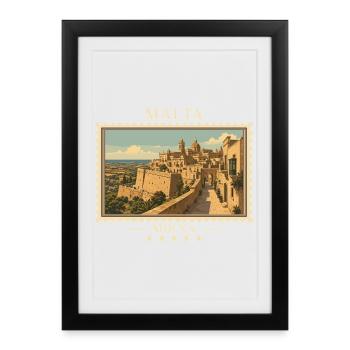 Marque de voyage vintage de Malte Mdina - Affiche encadrée (27 × 37 cm) - noir - Devant