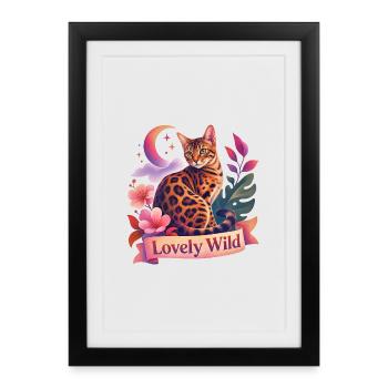 Romantic Folk Art Bengal Cat - Framed poster (27 × 37 cm) - black - Front