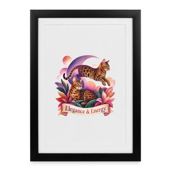 Aesthetic Bengal Cats Art - Framed poster (27 × 37 cm) - black - Front