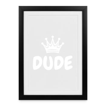 Dude Krone Hip Hop Rap Street Art (blanc) - Affiche encadrée (27 × 37 cm) - noir - Devant