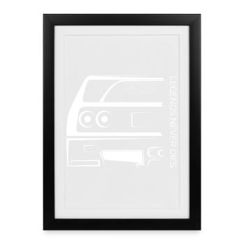 Les légendes ne meurent jamais – Dessin de lignes de voitures rétro - Affiche encadrée (27 × 37 cm) - noir - Devant