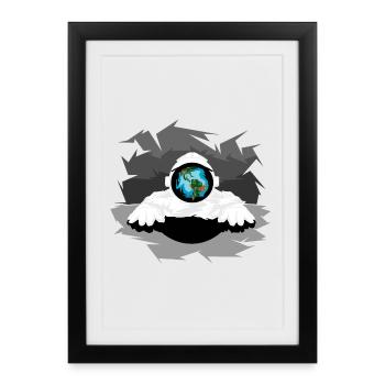 astronaute, protection du climat, espace, illustration, lune - Affiche encadrée (27 × 37 cm) - noir - Devant
