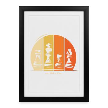 Pièces d’échecs Symbole Logo Histoire Rétro - Affiche encadrée (27 × 37 cm) - noir - Devant