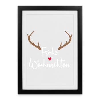 Frohe Weihnachten Rentier Geweih Dekoration - Gerahmtes Poster (27 × 37 cm) - Schwarz - Vorne