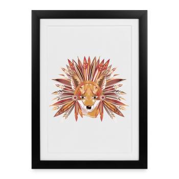 Chef renard avec décoration en plumes aux couleurs chaudes - Affiche encadrée (27 × 37 cm) - noir - Devant