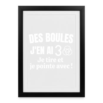 pétanque, pétanque humour, fan de pétanque - Affiche encadrée (27 × 37 cm) - noir - Devant