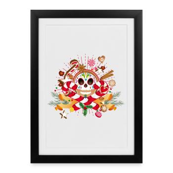 Gingerbread Man Sugar Skull Decor pour Noël - Affiche encadrée (27 × 37 cm) - noir - Devant