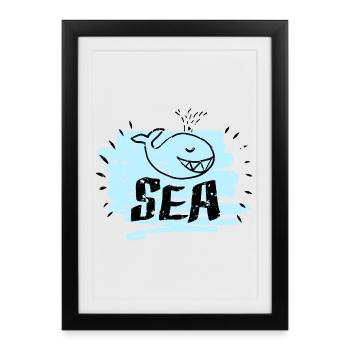 Croquis fantaisiste de la mer de baleine - Affiche encadrée (27 × 37 cm) - noir - Devant