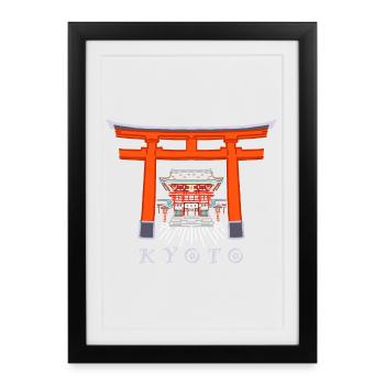 Japon, Kyoto, Sanctuaire Fushimi Inari - Taisha - Affiche encadrée (27 × 37 cm) - noir - Devant