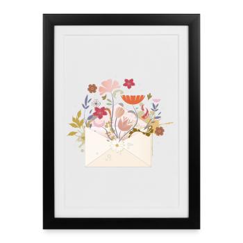 enveloppe florale avec fleurs et plantes - Affiche encadrée (27 × 37 cm) - noir - Devant
