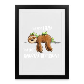 Sloth Saying Lazy Energy Efficient - Framed poster (27 × 37 cm) - black - Front
