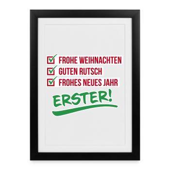 Frohe Weihnachten | Rutsch | Neues Jahr – ERSTER - Gerahmtes Poster (27 × 37 cm) - Schwarz - Vorne