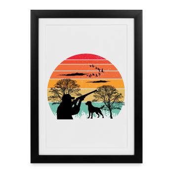 Hunt Ready - Vêtements de chasse au design rétro - Affiche encadrée (27 × 37 cm) - noir - Devant