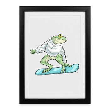 Frog Snowboarder Snowboard - Framed poster (27 × 37 cm) - black - Front