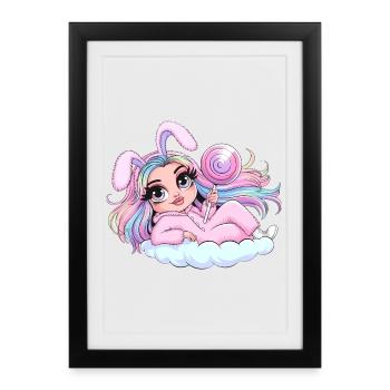 Lapin fantaisiste avec sucette - Affiche encadrée (27 × 37 cm) - noir - Devant