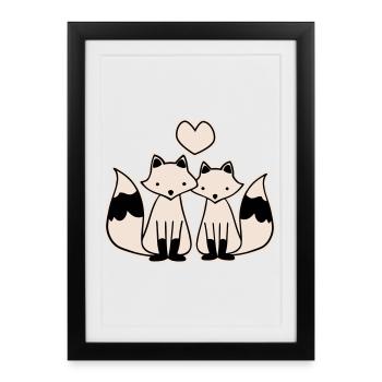 Renards amoureux - Affiche encadrée (27 × 37 cm) - noir - Devant