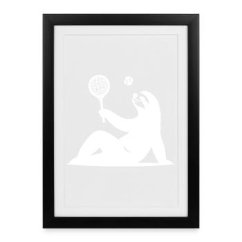 paresseux tennis joueur de tennis balle corne silhouette - Affiche encadrée (27 × 37 cm) - noir - Devant
