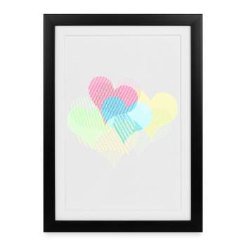 Many colorful hearts with dots stripes - Framed poster (27 × 37 cm) - black - Front