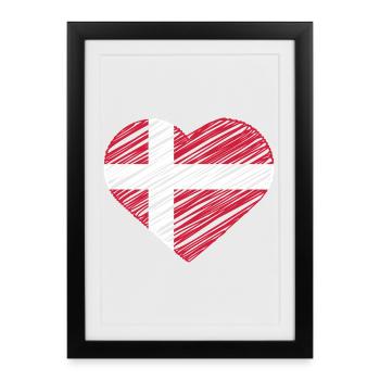 J’aime le Danemark avec le drapeau du Danemark dans une chemise en forme de cœur - Affiche encadrée (27 × 37 cm) - noir - Devant