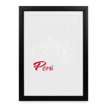 Machu Picchu - Pérou - lama - Affiche encadrée (27 × 37 cm) - noir - Devant