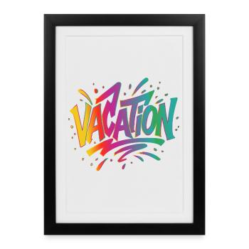 Lettrage VACATION – Graffiti coloré dans le style estival - Affiche encadrée (27 × 37 cm) - noir - Devant