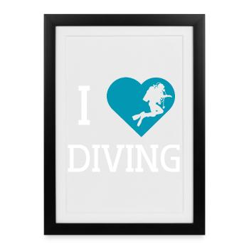 J’adore T-shirt de plongée - Affiche encadrée (27 × 37 cm) - noir - Devant