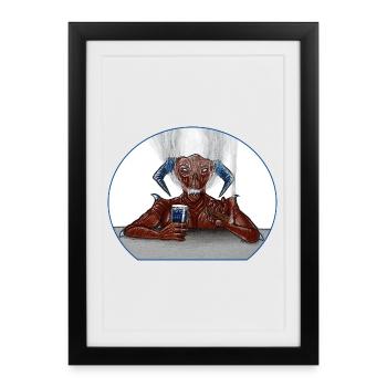 Demon on the Terrace with Beer and Cigar - Framed poster (27 × 37 cm) - black - Front