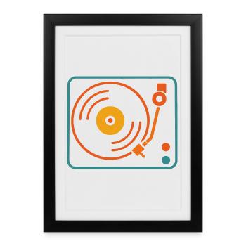 Tourne-disque vinyle de musique analogique rétro - Affiche encadrée (27 × 37 cm) - noir - Devant