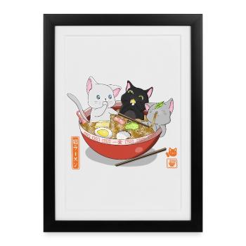 Mignonne chemise ramen des chats otaku - Affiche encadrée (27 × 37 cm) - noir - Devant