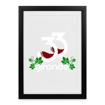 Gironde Vignes 33 Logo - Affiche encadrée (27 × 37 cm) - noir - Devant