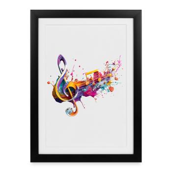 Farbmusik: Bunte Notenschrift - Gerahmtes Poster (27 × 37 cm) - Schwarz - Vorne