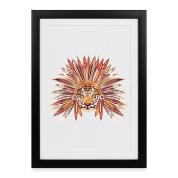 Tiger with decorative feather headdress - Framed poster (27 × 37 cm) - black - Front