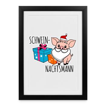 Des nuits de cochon heureuses avec le Pig Night Man - Affiche encadrée (27 × 37 cm) - noir - Devant