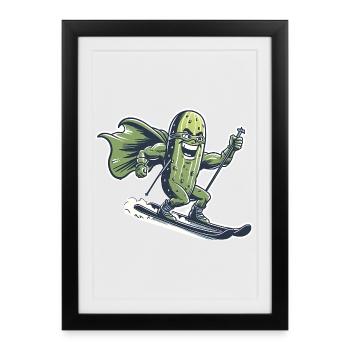 Superhero Cucumber On Skis Funny Ski Humor - Framed poster (27 × 37 cm) - black - Front
