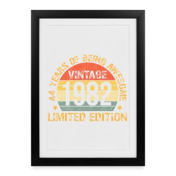 44ème Anniversaire 44 ans Homme Femme Vintage 1982 - Affiche encadrée (27 × 37 cm) - noir - Devant