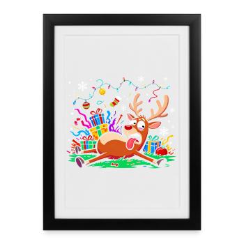 Christmas grouch reindeer funny annoyed exhausted - Framed poster (27 × 37 cm) - black - Front
