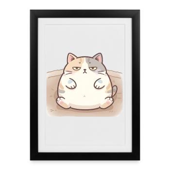 Chat duveteux et gros en position d’allaitement - Affiche encadrée (27 × 37 cm) - noir - Devant