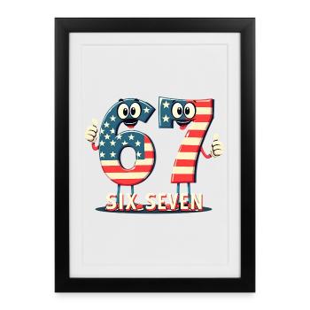 US Flag 67 Memes Six Seven - Framed poster (27 × 37 cm) - black - Front