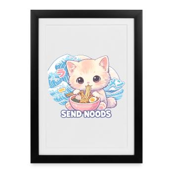 Ramen Cat Kanagawa - Affiche encadrée (27 × 37 cm) - noir - Devant