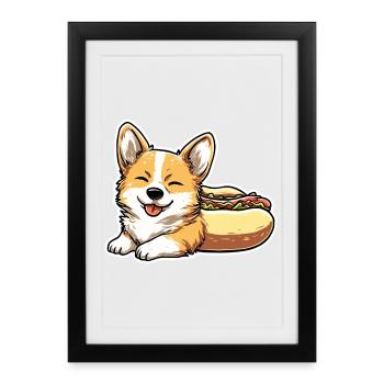 Collant en forme de pain pour hot-dogs Corgi mignon - Affiche encadrée (27 × 37 cm) - noir - Devant