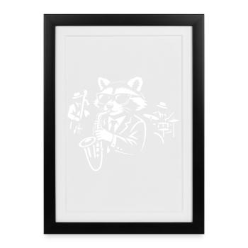 Raccoon Sax Jazz in Suit - Framed poster (27 × 37 cm) - black - Front