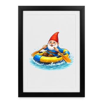 Garden gnome in rubber dinghy on summer adventure - Framed poster (27 × 37 cm) - black - Front