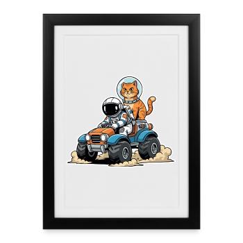 Chat Roux Astronaute Quad Lunaire Espace - Affiche encadrée (27 × 37 cm) - noir - Devant