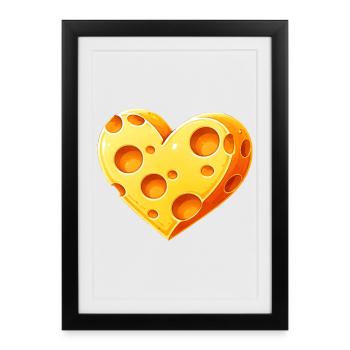 Illustration d’un morceau de fromage en forme de cœur - Affiche encadrée (27 × 37 cm) - noir - Devant