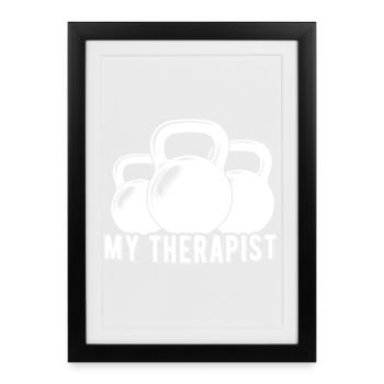 My Therapist Kettlebell Fun GYM Fitness - Framed poster (27 × 37 cm) - black - Front